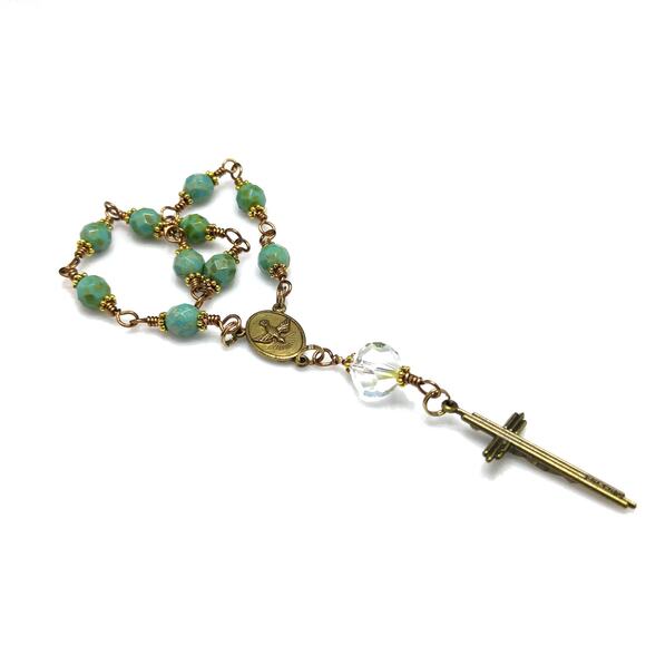 Holy Family One Decade Rosary, Bronze Crucifix, Crystal Beads - Picture 9 of 10